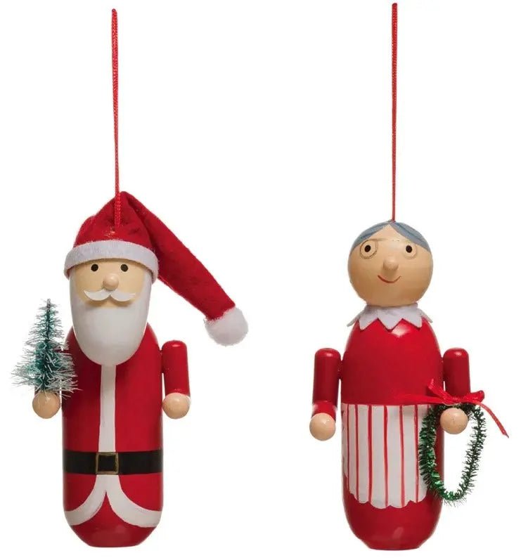 Wooden Mr. and Mrs. Claus Ornaments Holiday Ornaments