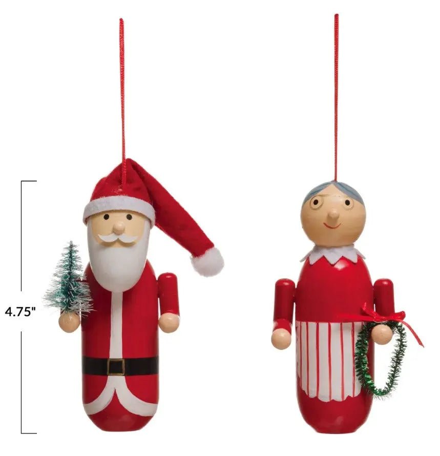 Wooden Mr. and Mrs. Claus Ornaments Holiday Ornaments