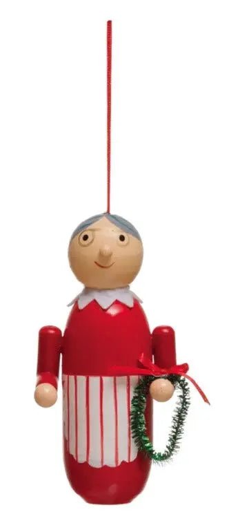 Wooden Mr. and Mrs. Claus Ornaments Holiday Ornaments Red Mrs. Claus 12039766