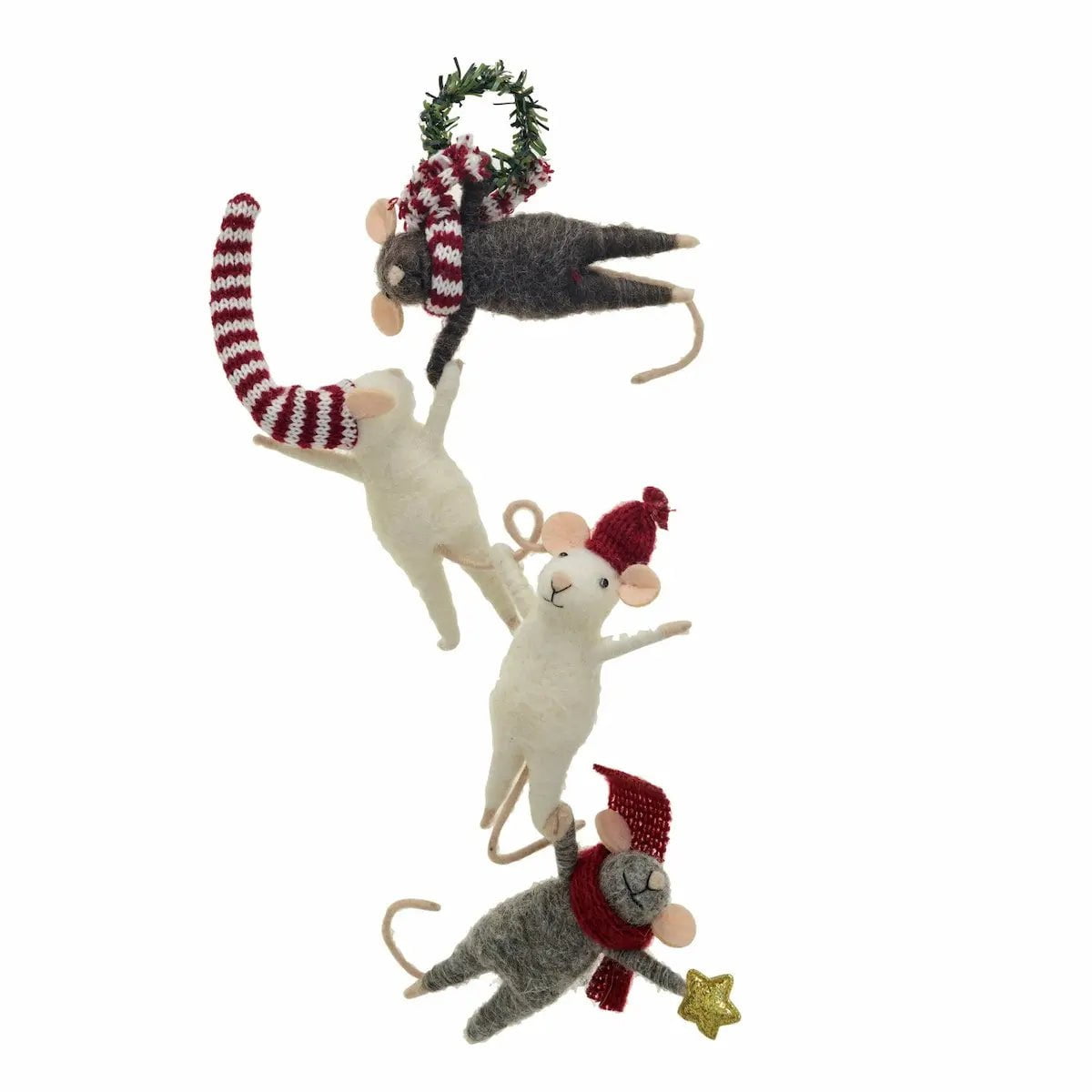 Wool Felt Mice Hanging From Wreath Seasonal & Holiday Decorations 12044715