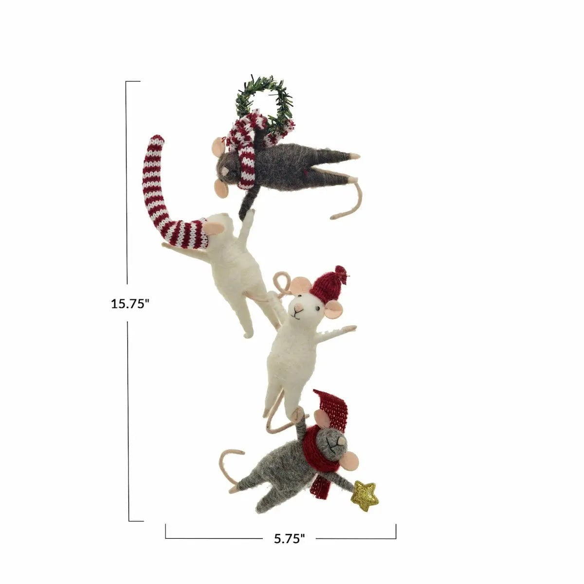 Wool Felt Mice Hanging From Wreath Seasonal & Holiday Decorations 12044715