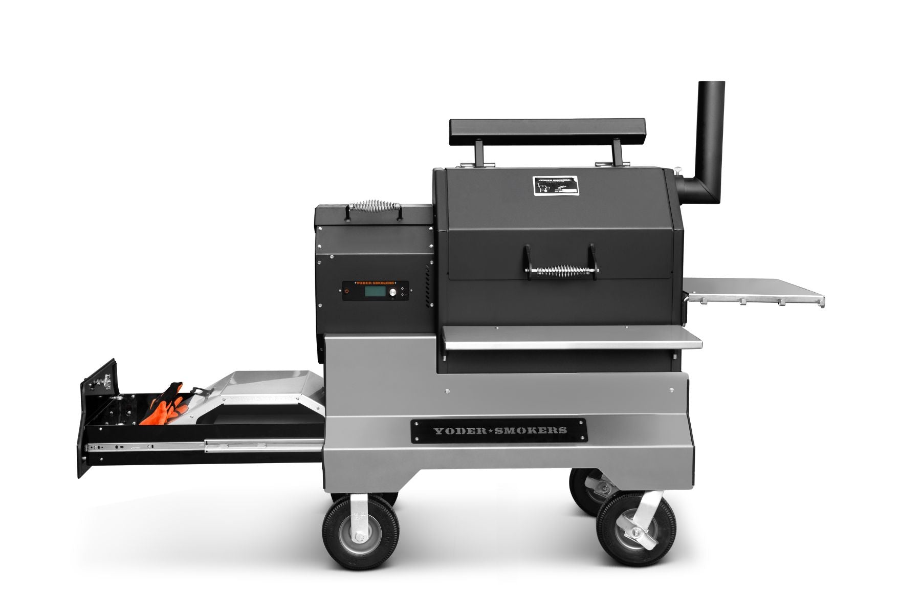 Yoder Smokers YS480s Pellet Grill on Competition Cart with Storage Drawer Outdoor Grill Orange / Stainless Steel Shelves / 8